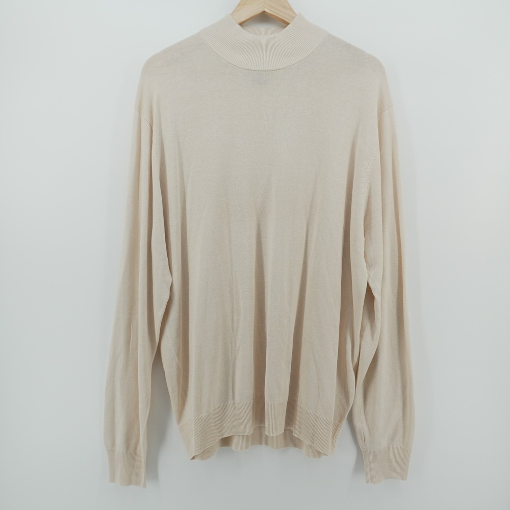 Jos. A. Bank Sweater Mens Large Cream 100% Silk Mock Neck Signature Collection